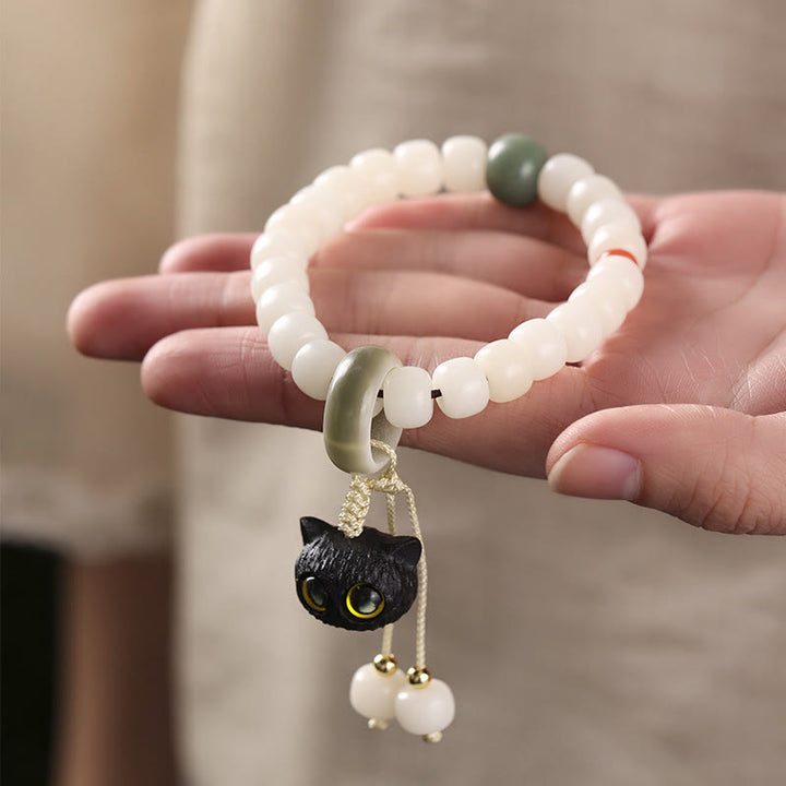 Buddha Stones Natural Bodhi Seed African Blackwood Lovely Cat Charm Peace Harmony Bracelet - image 4