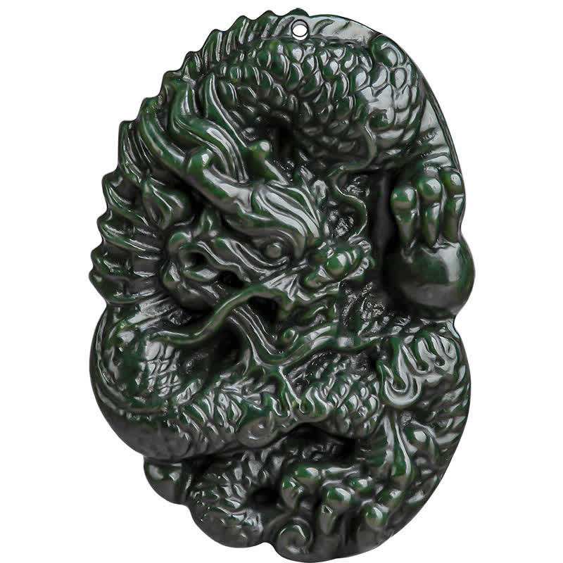 Hetian Cyan Jade Dragon Success Harmony Necklace Beaded String Pendant - image 12