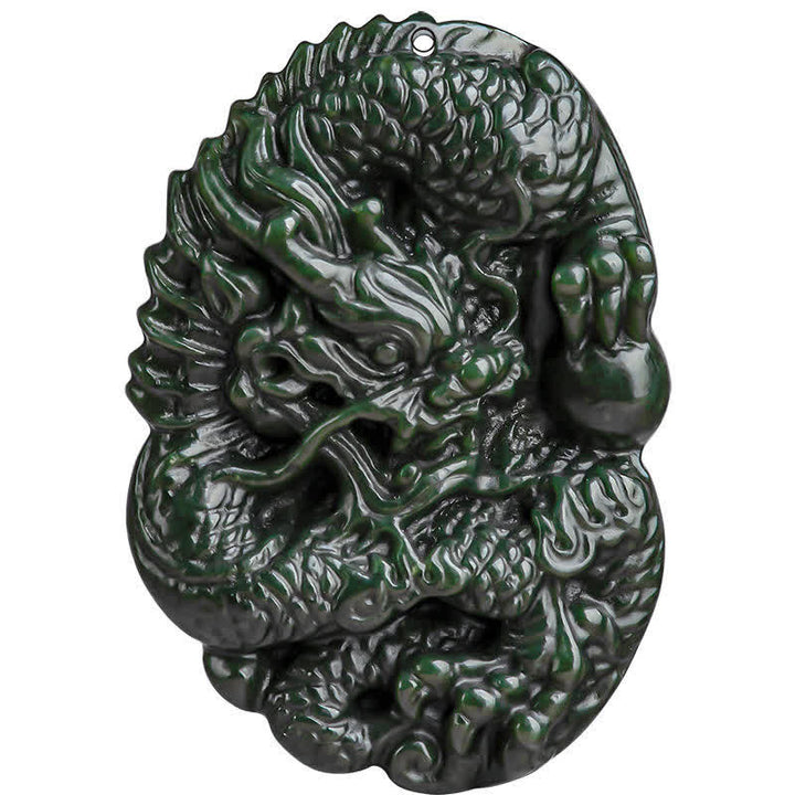 Hetian Cyan Jade Dragon Success Harmony Necklace Beaded String Pendant - image 12
