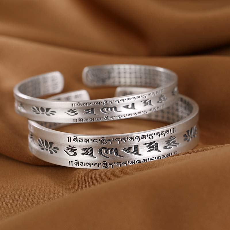 999 Sterling Silver Om Mani Padme Hum Lotus Wisdom Bracelet Bangle - image 1