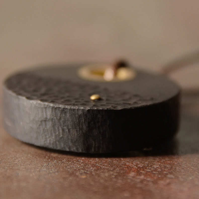 Buddha Stones Handcrafted Round Ebony Wood Brass Copper Peace Necklace Pendant - image 6