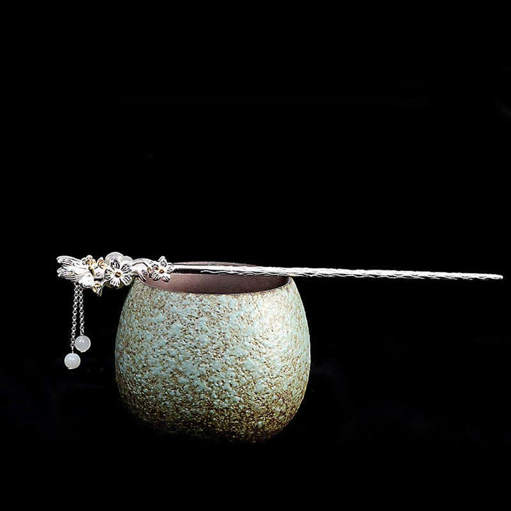 925 Sterling Silver Hetian White Jade Flower Blessing Hairpin - image 16