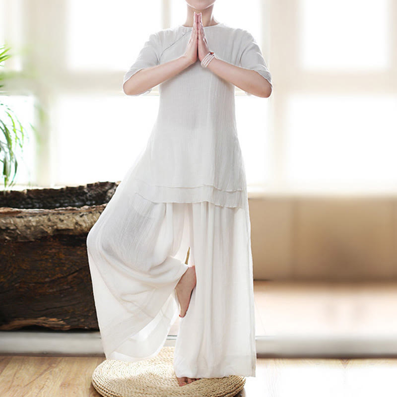 Vintage Yoga Zen Prayer Spiritual Meditation Practice Plain Color Clothing Women's Set - US8-10，UK/AU12-14，EU40-42 (XL) - image 0