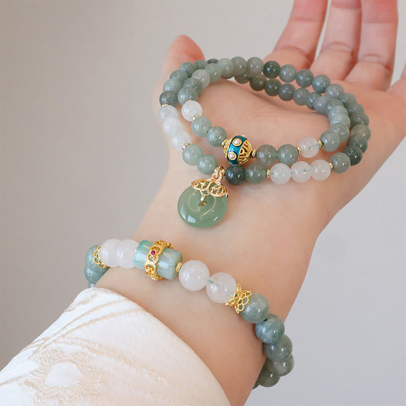 Buddha Stones Single Double Layer Jade Peace Buckle Luck Bracelet