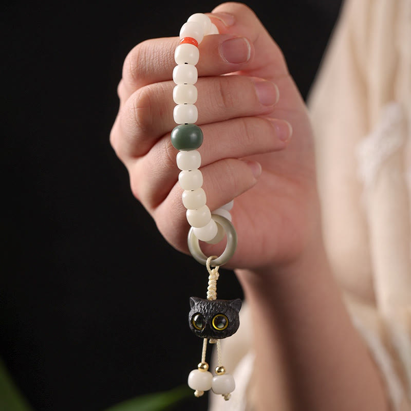 Buddha Stones Natural Bodhi Seed African Blackwood Lovely Cat Charm Peace Harmony Bracelet - image 3
