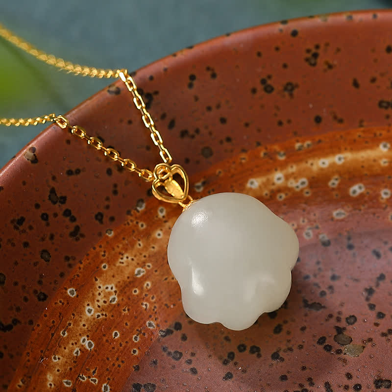 925 Sterling Silver Hetian White Jade Cute Cat Paw Luck Necklace Pendant - image 4