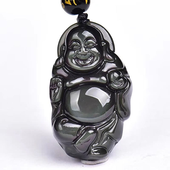 Natural Rainbow Obsidian Laughing Buddha Inner Peace Necklace Pendant - image 14