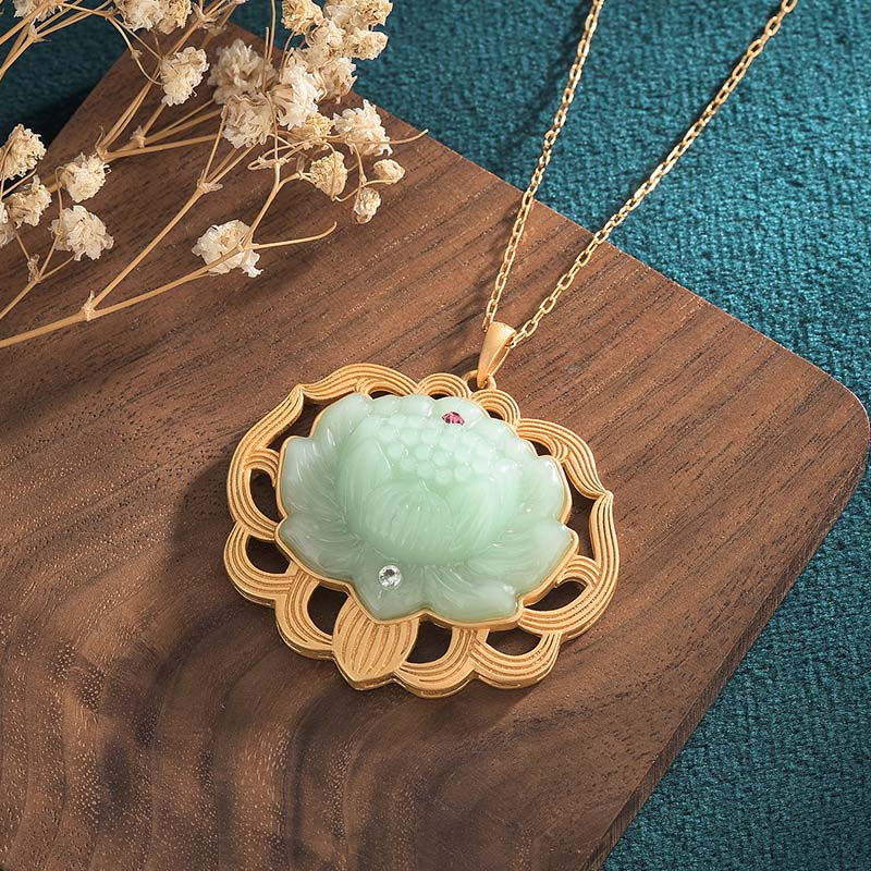 Natural Jade Lotus Harmony Necklace Pendant - image 2