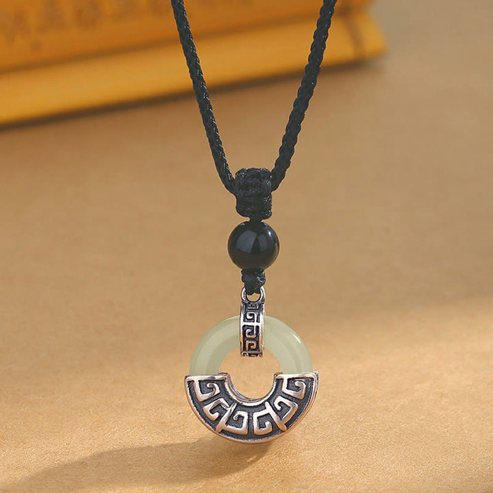 Buddha Stones 925 Sterling Silver Natural Hetian Jade Peace Buckle Prosperity Necklace Pendant - Hetian Jade(Prosperity♥Abundance) - image 0