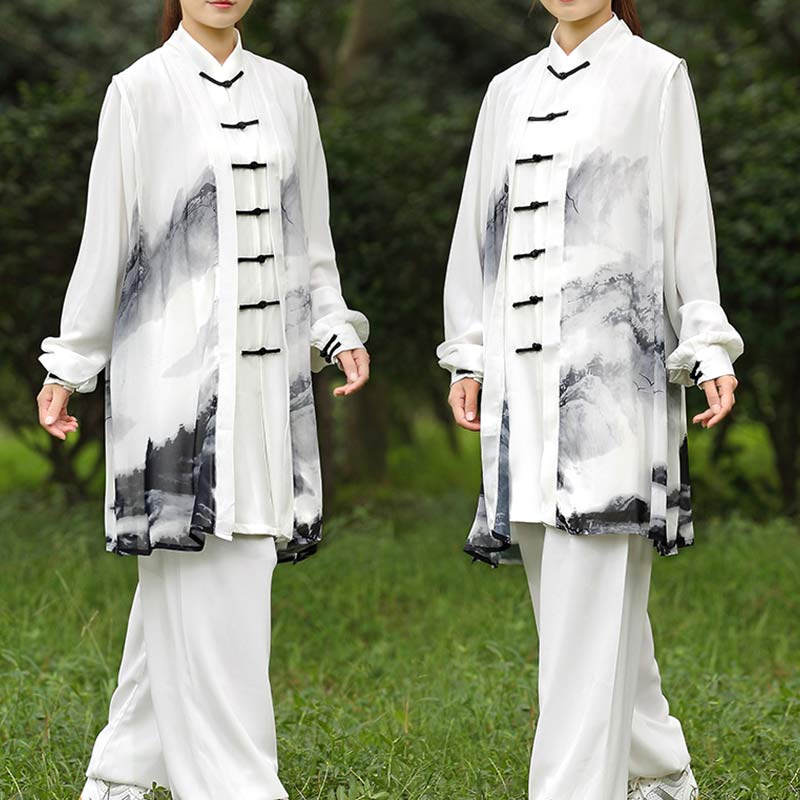 3Pcs Ink Painting Meditation Prayer Spiritual Zen Tai Chi Qigong Practice Unisex Clothing Set