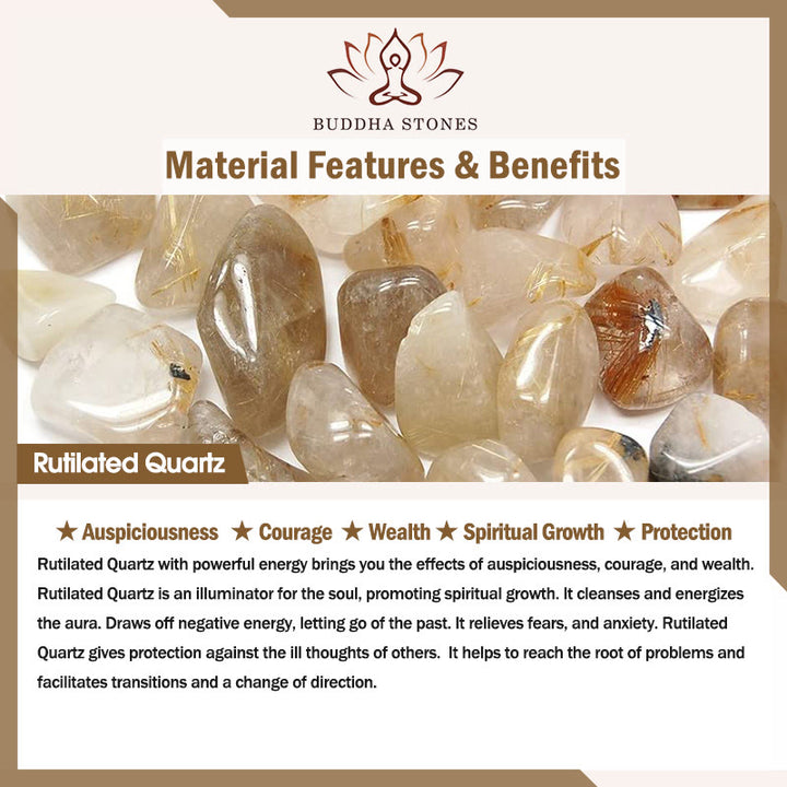 Buddha Stones 3mm Golden Rutilated Quartz Beads Wealth Elastic String Ring
