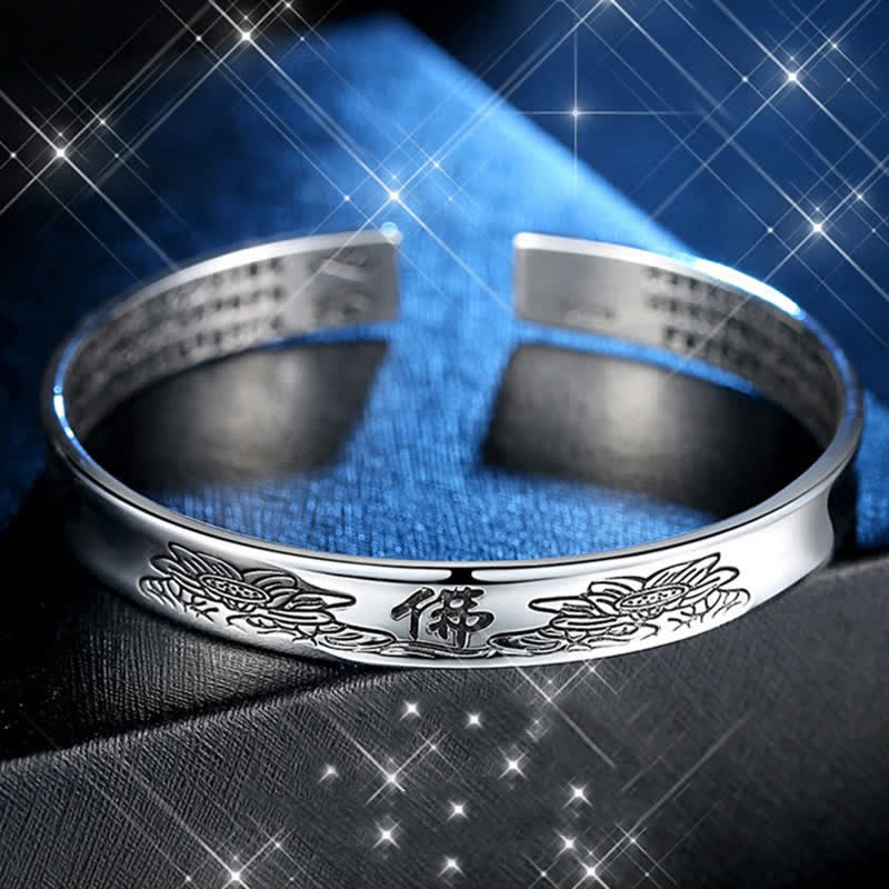 Heart Sutra Mantra Lotus Peace Copper Cuff Bracelet Bangle - image 6