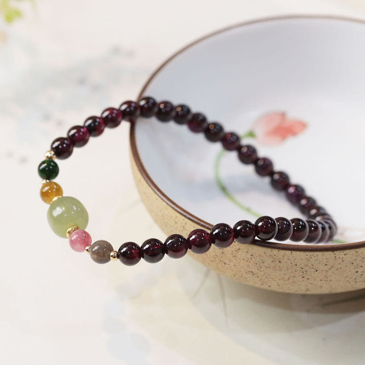 Buddha Stones Natural Garnet Hetian Jade Tourmaline Bead Passion Bracelet