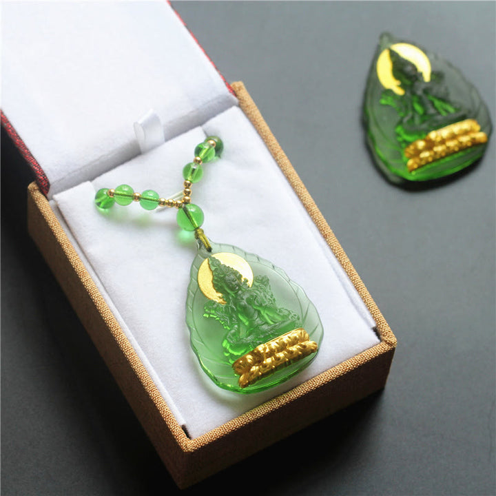 Buddha Stones Tibetan Green Tara Buddha Gold Plated Liuli Crystal Protection Necklace Pendant - image 6