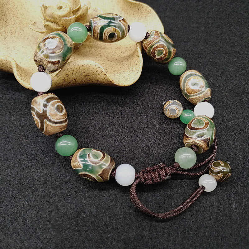 Buddha Stones Tibetan Three-eyed Dzi Bead Luck Protection Braided Bracelet