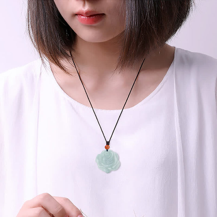 Buddha Stones Lotus Pattern Jade Abundance Prosperity Necklace String Pendant