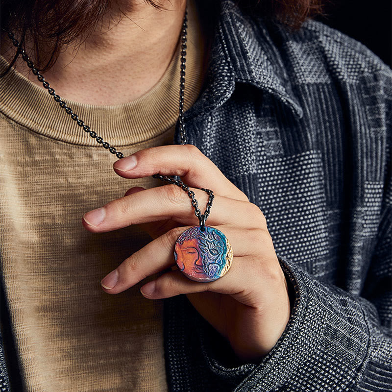 Buddha Stones 999 Sterling Silver 24K Gold Half Demon Half Buddha Compassion Necklace Pendant - image 7