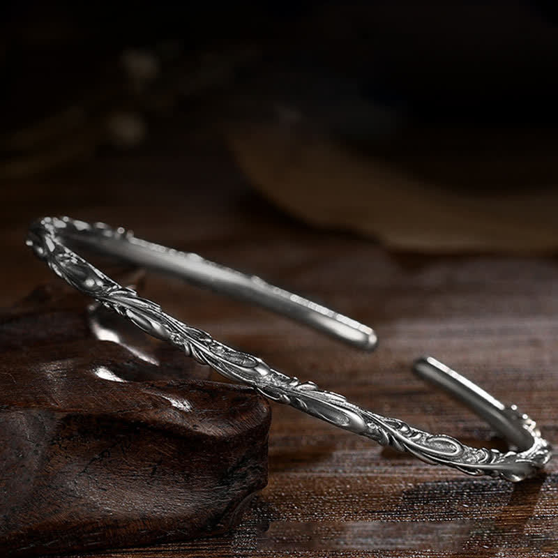 925 Sterling Silver Handmade Vines Engraved Protection Bracelet Bangle - image 5
