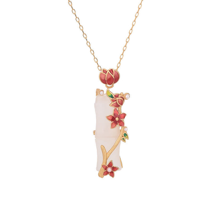 Buddha Stones White Jade Bamboo Lotus Flowers Luck Protection Necklace Pendant - image 5