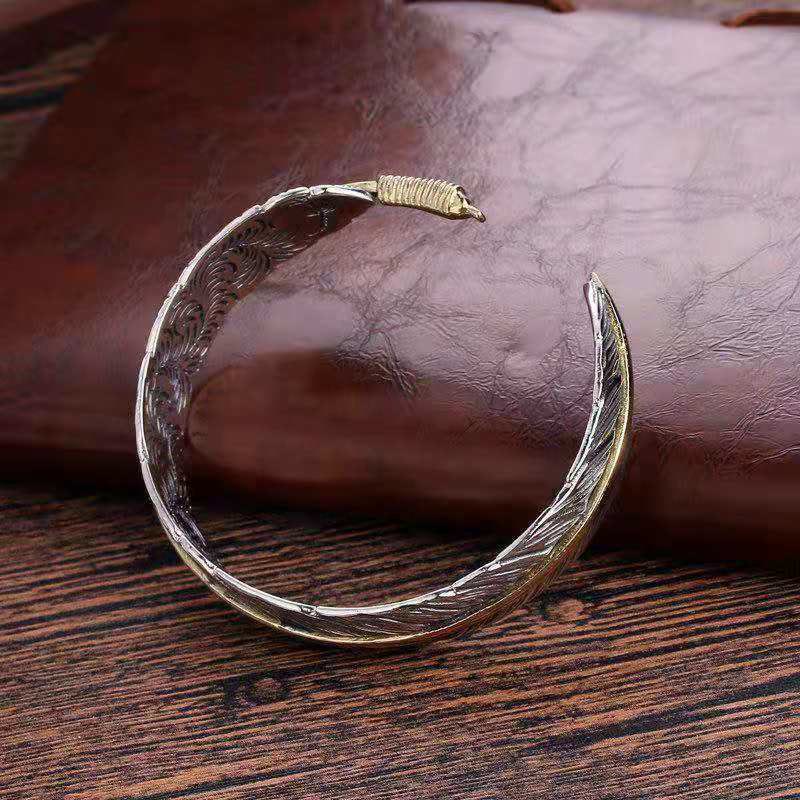 Buddha Stones Feather Pattern Carved Luck Wealth Cuff Bracelet Bangle - image 9