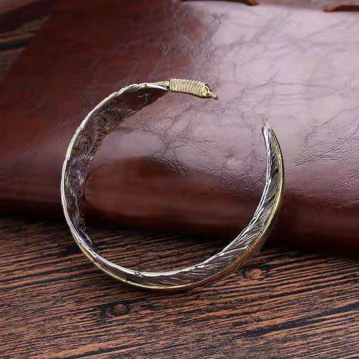 Buddha Stones Feather Pattern Carved Luck Wealth Cuff Bracelet Bangle - image 9