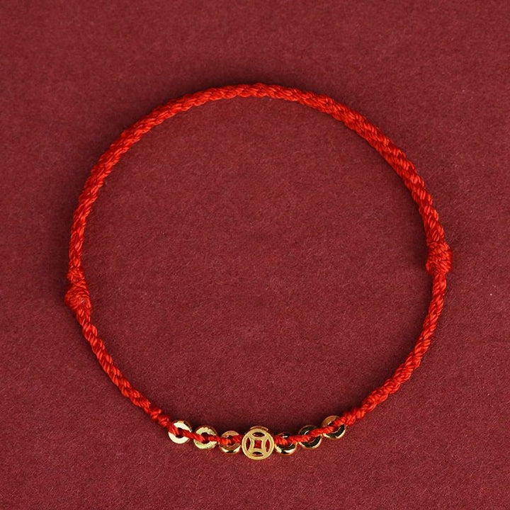 Buddha Stones Braided Red String Round Chinese Coin Good Fortune Bracelet - image 1