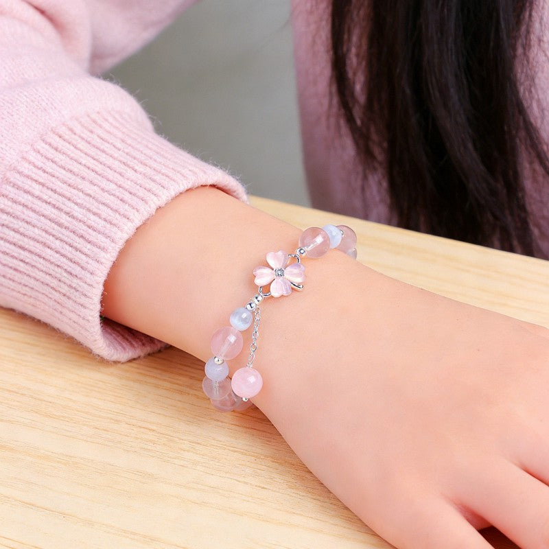 Buddha Stones Prehnite Rose Quartz Blue Chalcedony Lucky Clover Love Bracelet - image 13