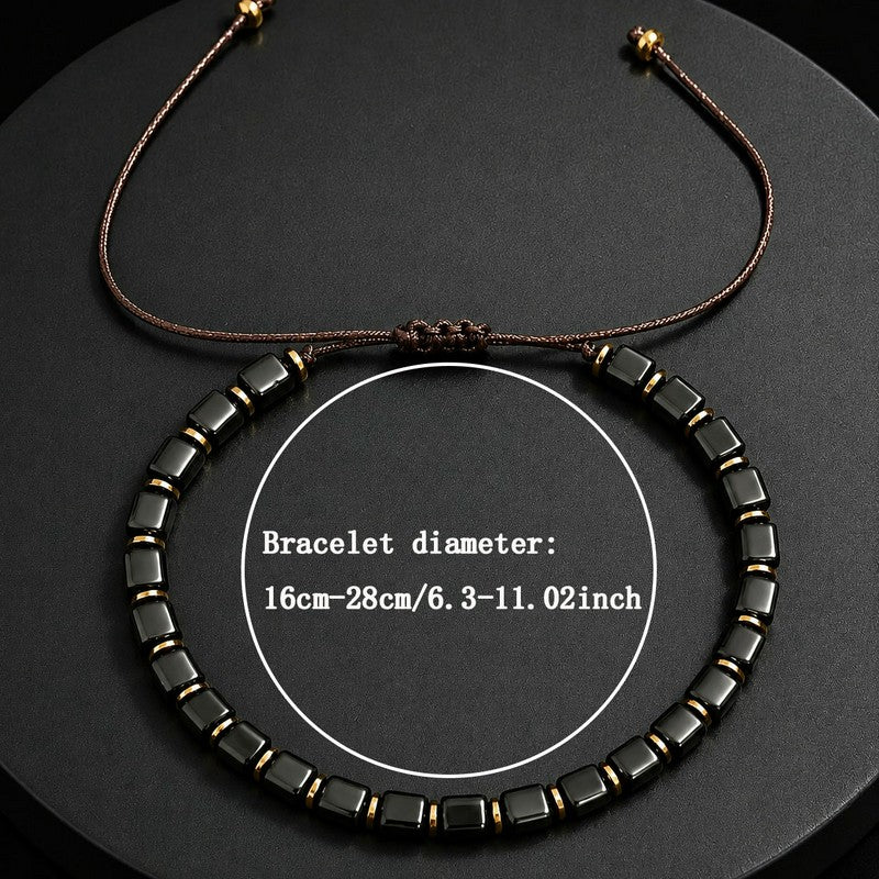 Buddha Stones Black Obsidian Protection Square Bead Braided Adjustable Bracelet - image 2
