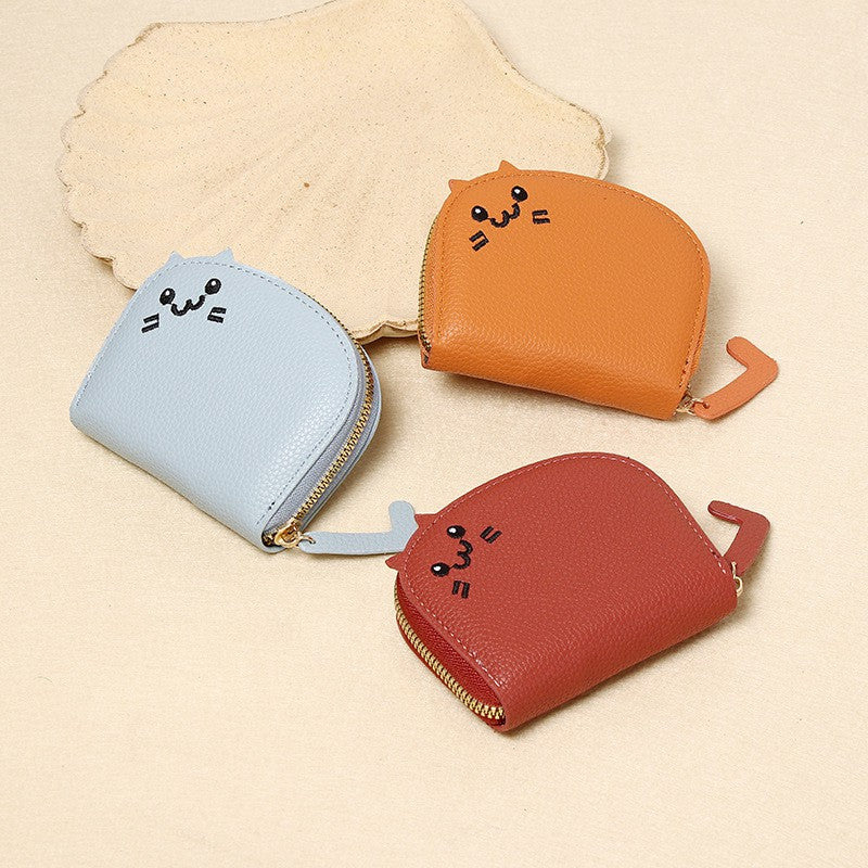 Buddha Stones PU Leather Cat Ear Embroidery Compact Purse - image 0