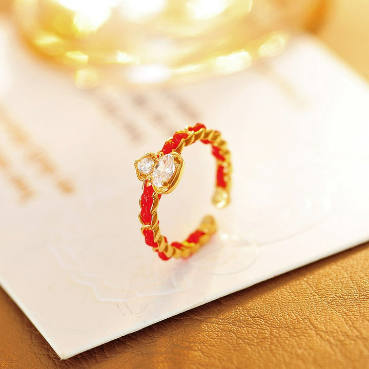 Buddha Stones Red String Copper Alloy Gourd Blessing Open Band Ring - image 2