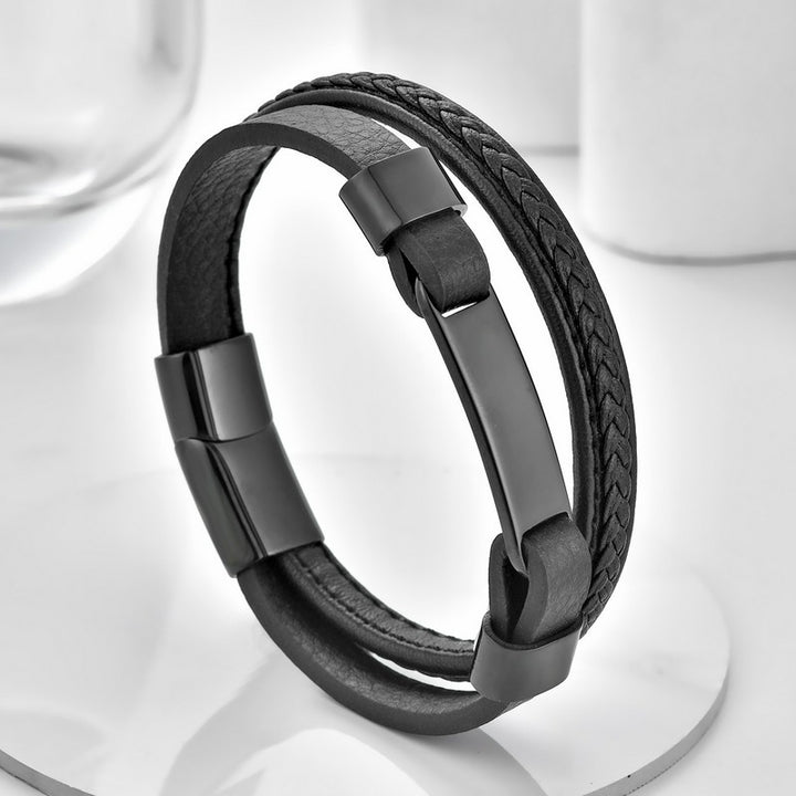 Buddha Stones Braided Design Leather Double Layer Bracelet - Black - image 0