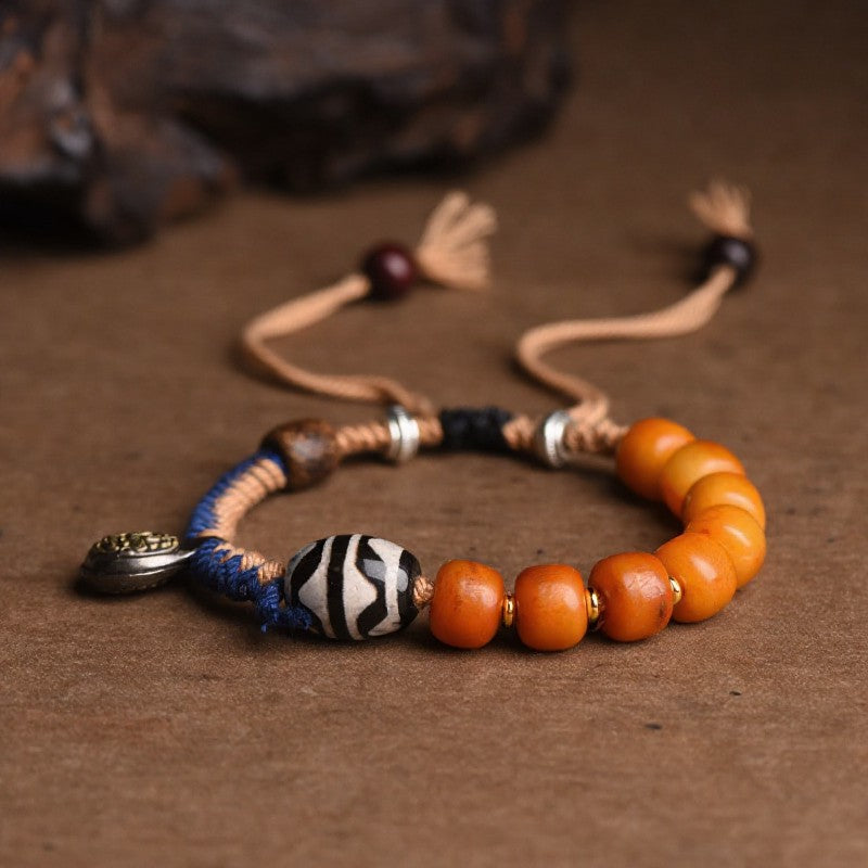 Buddha Stones Tibetan Brass Accent Dzi Bead Wealth Bracelet - Dzi Bead(Wrist Circumference: 5.9–7.1 in/15–18 cm) - image 0