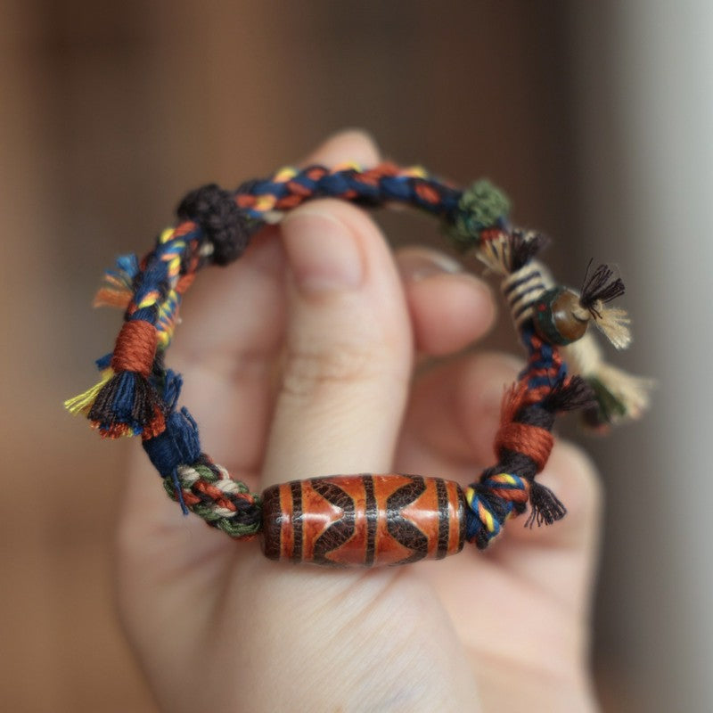 Buddha Stones Vintage Tibetan Dzi Bead Luck Rope Bracelet - image 1