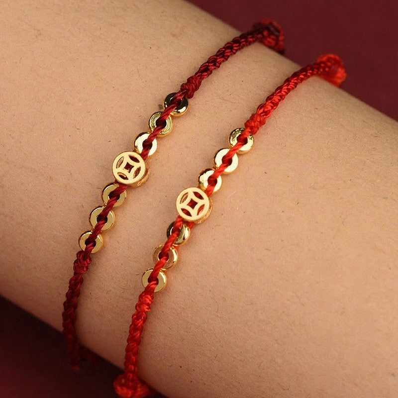 Buddha Stones Braided Red String Round Chinese Coin Good Fortune Bracelet - image 5