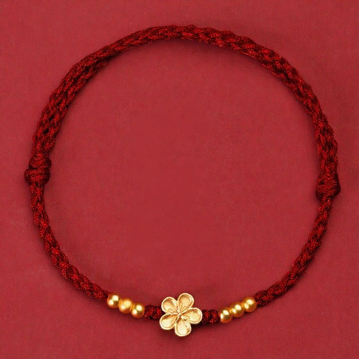 Buddha Stones Adjustable Red String Gold Flower Protection Bracelet - Dark Red (Wrist Circumference: 5.5–7.1 in/14–18 cm) - image 8