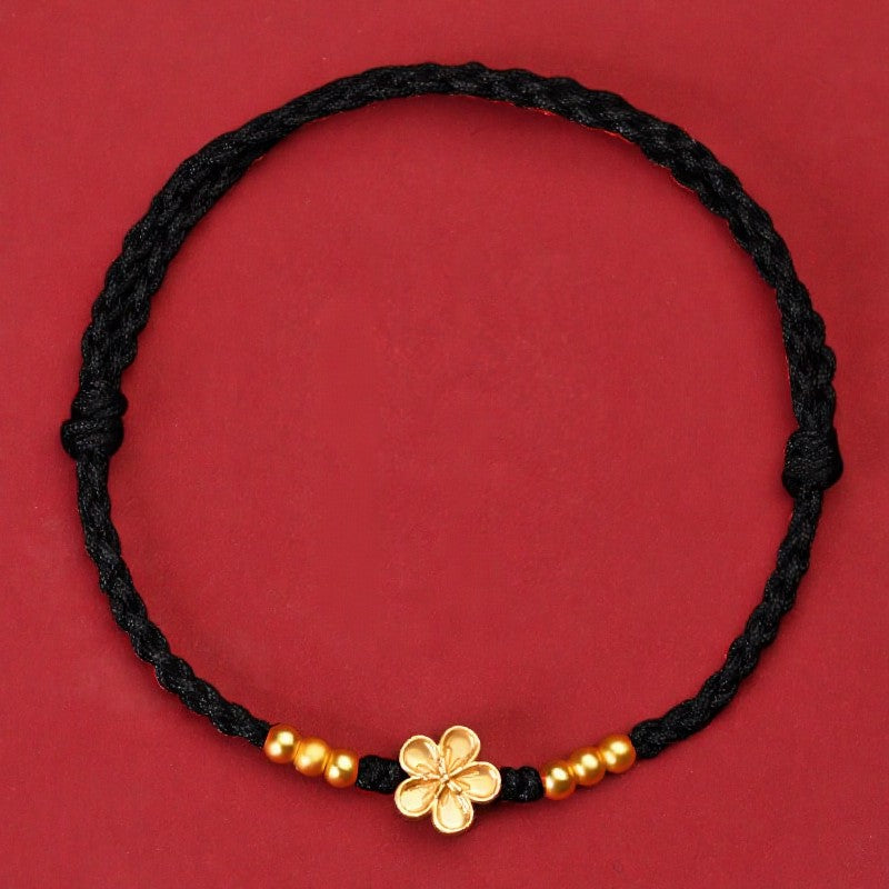Buddha Stones Adjustable Red String Gold Flower Protection Bracelet - Black (Wrist Circumference: 5.5–7.1 in/14–18 cm) - image 9