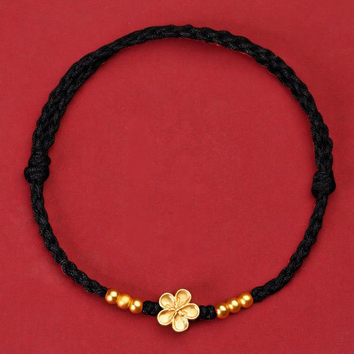 Buddha Stones Adjustable Red String Gold Flower Protection Bracelet - Black (Wrist Circumference: 5.5–7.1 in/14–18 cm) - image 9