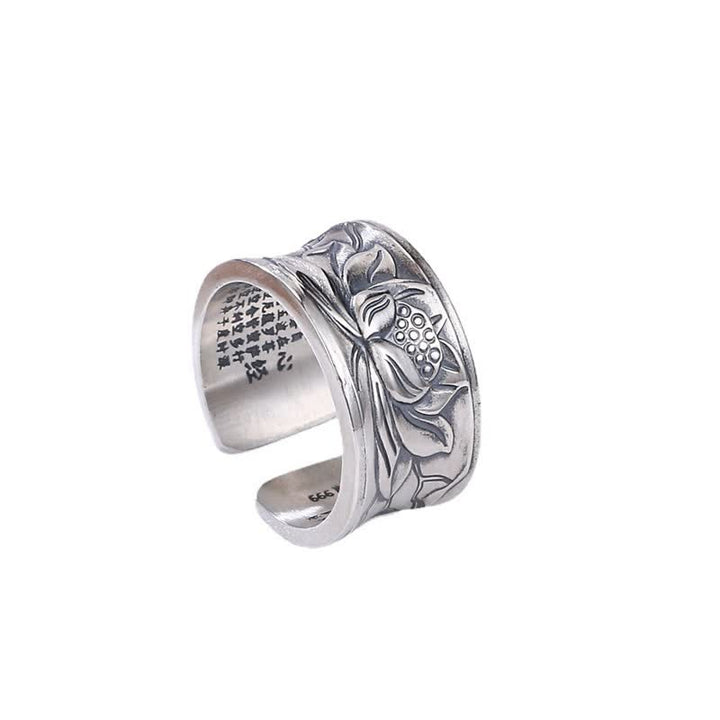 999 Sterling Silver Lotus Flower Heart Sutra Protection Ring - image 6
