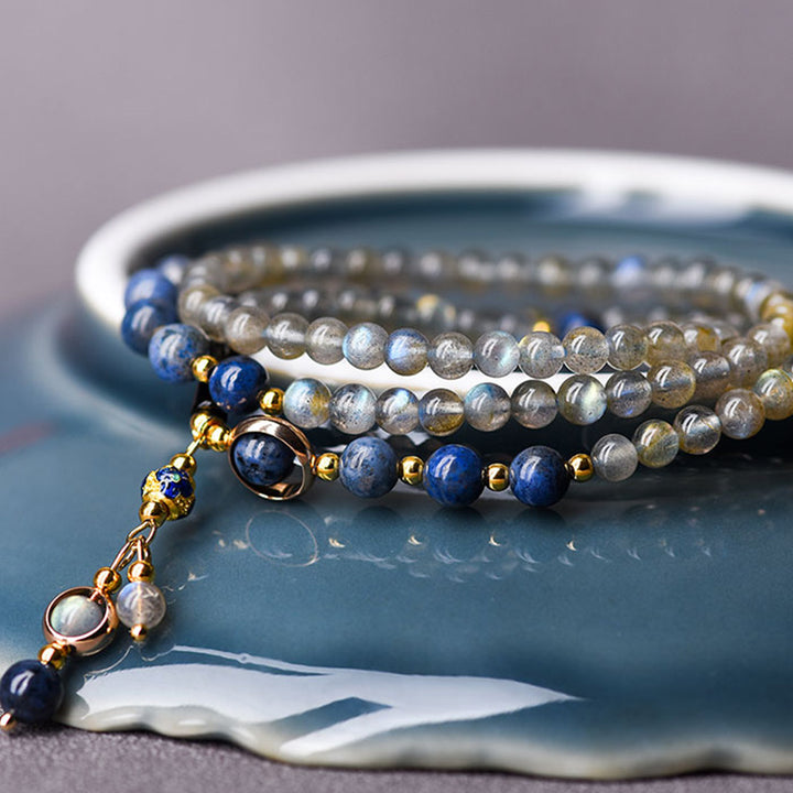 Buddha Stones Moonstone Lazurite Lapis Lazuli Calm Healing Positive Bracelet - image 11