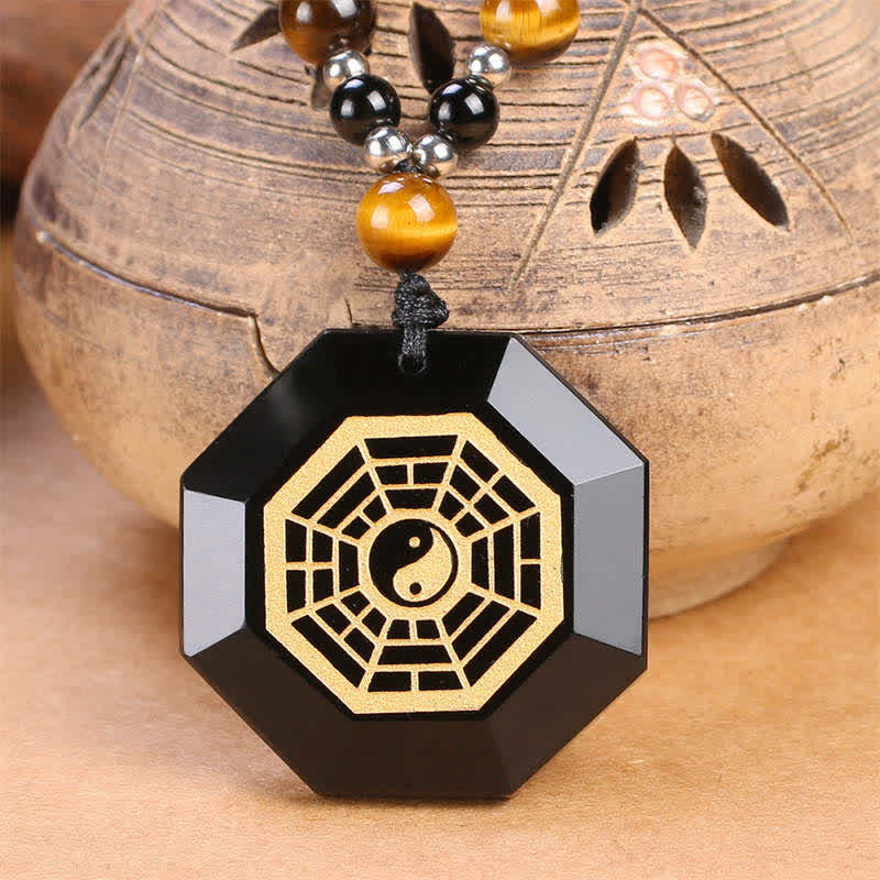 Bagua Yin Yang Black Obsidian Purification Beaded Necklace Pendant - Black Obsidian (Purification ♥ Transformation) - image 1