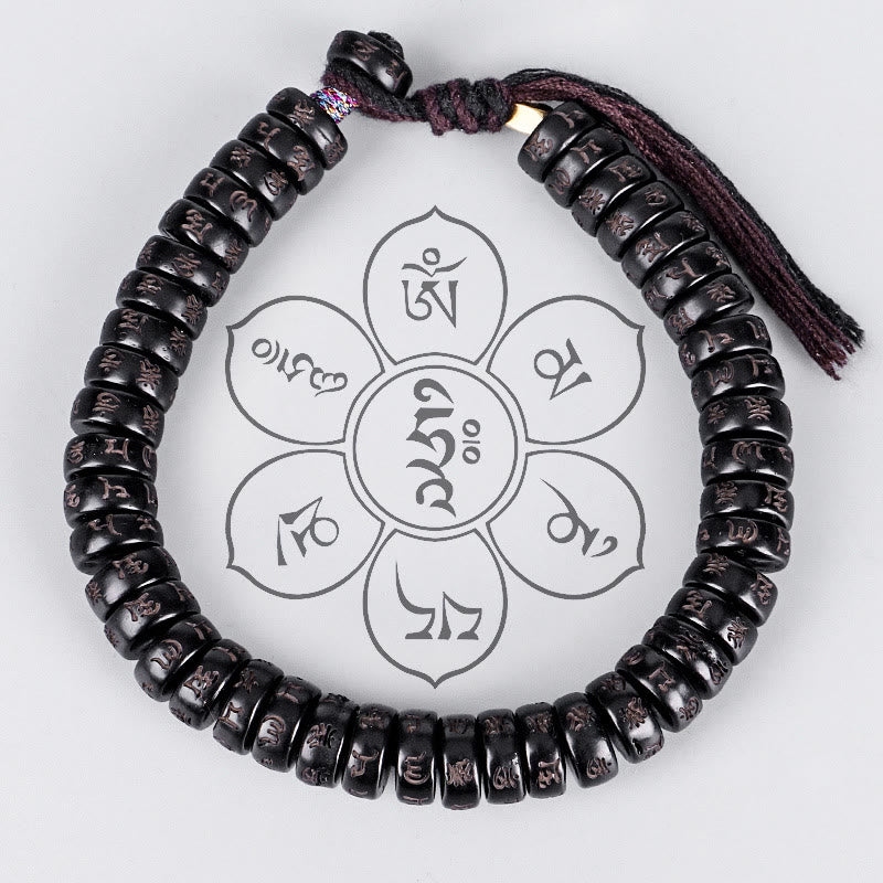 Buddha Stones Tibetan Coconut Shell Beads Engraved Om Mani Padme Hum Mantra Positive String Bracelet - image 1
