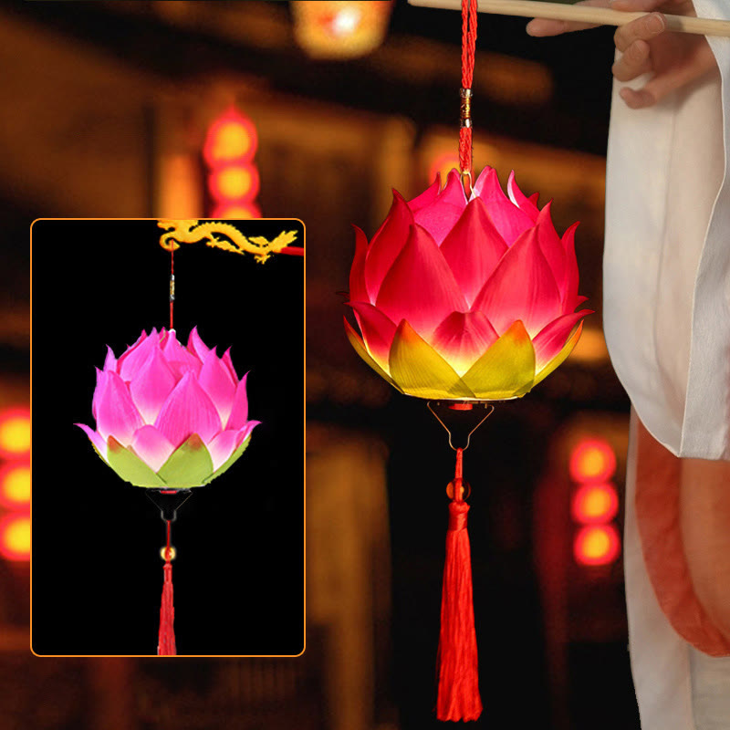 DIY Lotus Flower Dragon Lantern Tassel Lamp Decoration - Rose Red Lotus Lantern(Self-Assembly) - image 28