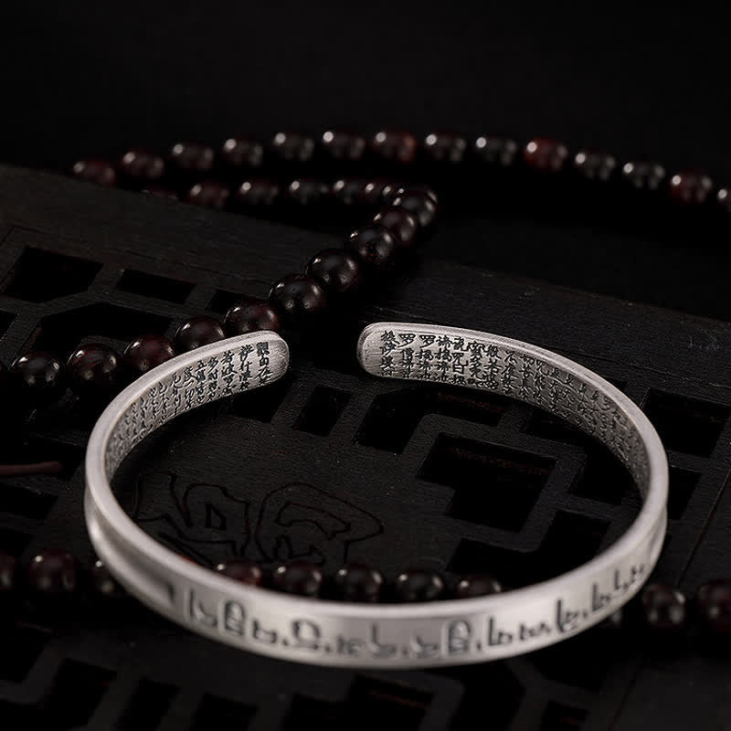 999 Sterling Silver Six True Words Heart Sutra Protection Bracelet Bangle - image 8