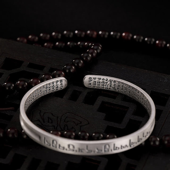 999 Sterling Silver Six True Words Heart Sutra Protection Bracelet Bangle - image 8