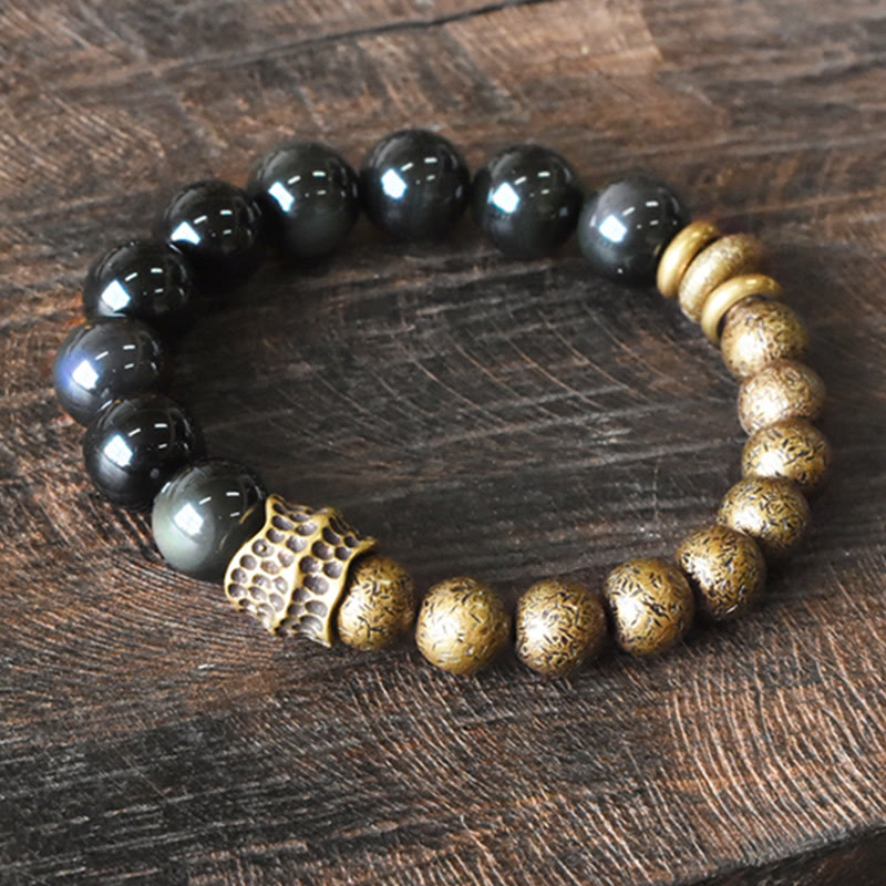 Buddha Stones Rainbow Obsidian Copper Bead Positive Transformation Bracelet