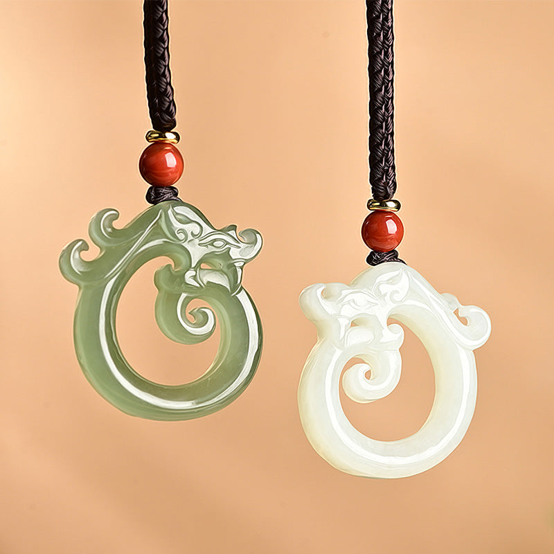 White Jade Cyan Jade Dragon Protection Necklace String Pendant - Cyan Jade&White Jade - image 1