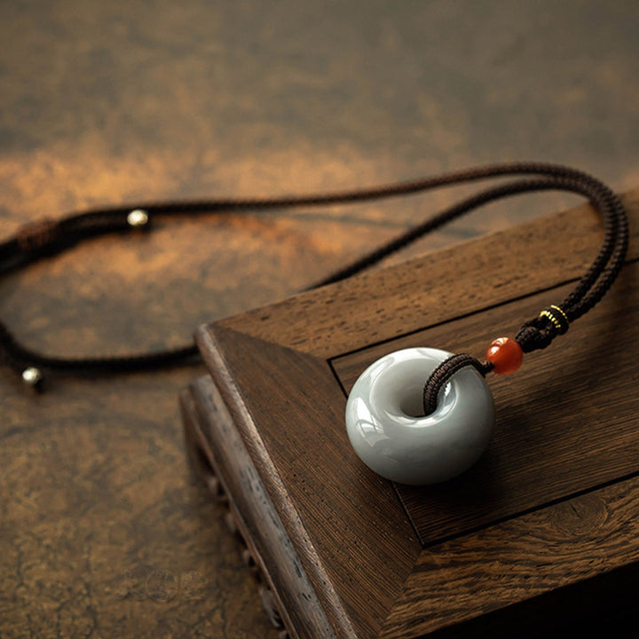 Natural Round Jade Gray Jade Peace Buckle Luck Necklace Pendant - image 21