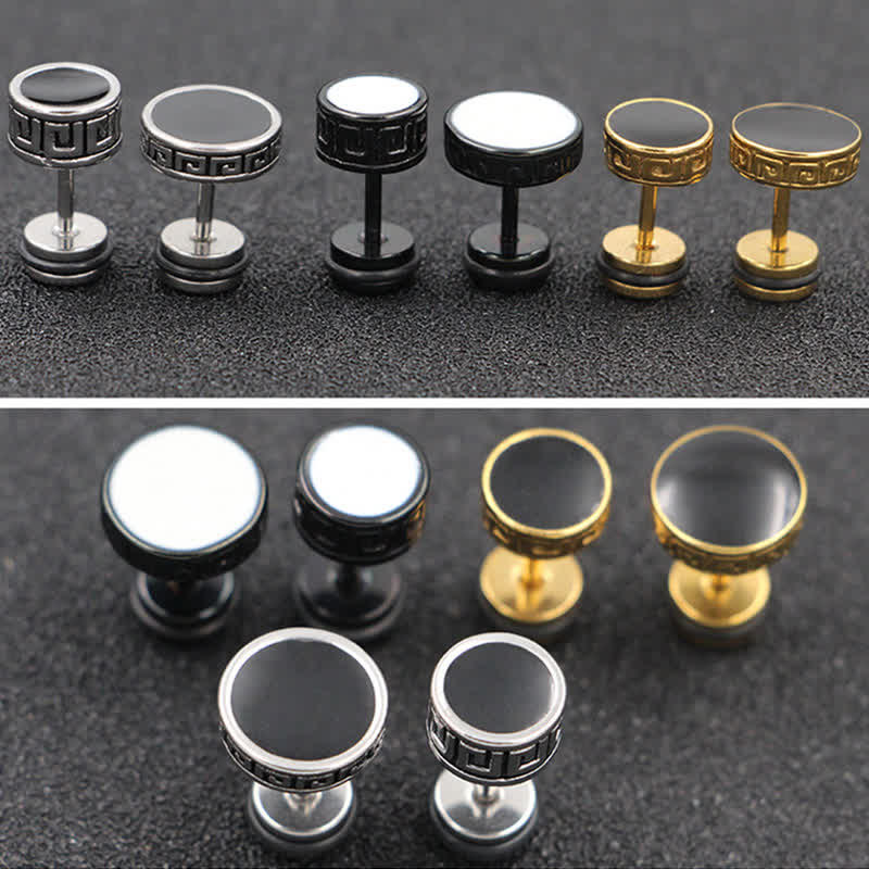 Buddha Stones Cool Men Titanium Steel Balance Round Stud Earrings - image 12