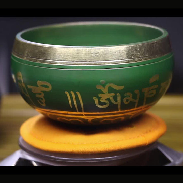 Tibetan Meditation Sound Bowl Handcrafted for Healing and Mindfulness Support Protection Singing Bowl Set - Green - 3.74IN (9.5CM) - image 5