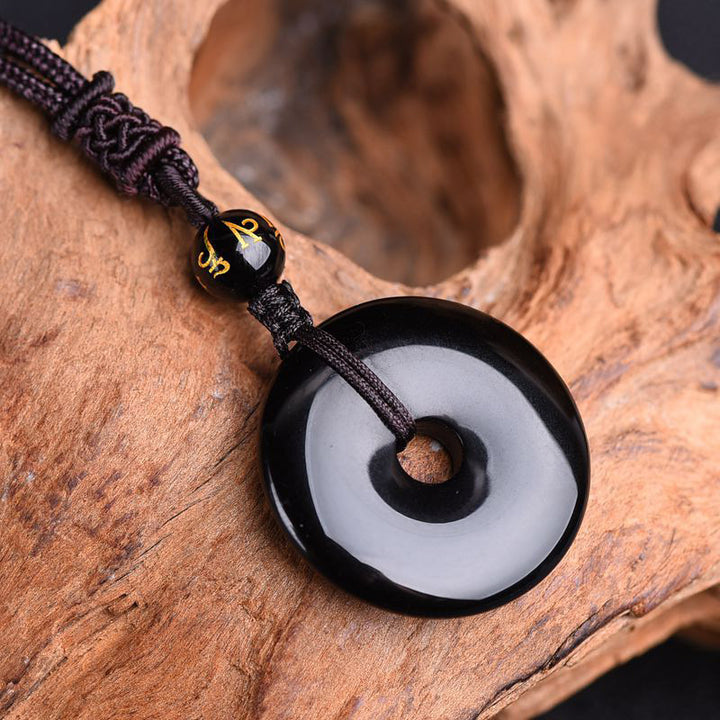 Buddha Stones Tibetan Obsidian Protection Necklace